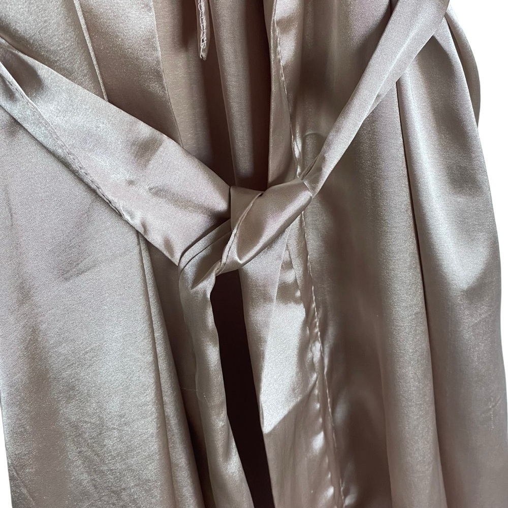 Satin Kimono Robe Long Bath Robe with Ostrich Feather Trim Robe - Picture 10 of 15